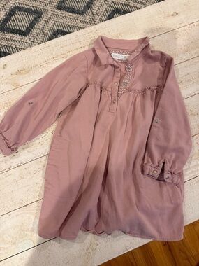 ZARA Girls' Dusty Rose Long Sleeve Dress
